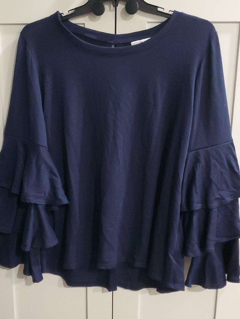 Women's Navy Ruffle-Sleeve Blouse
